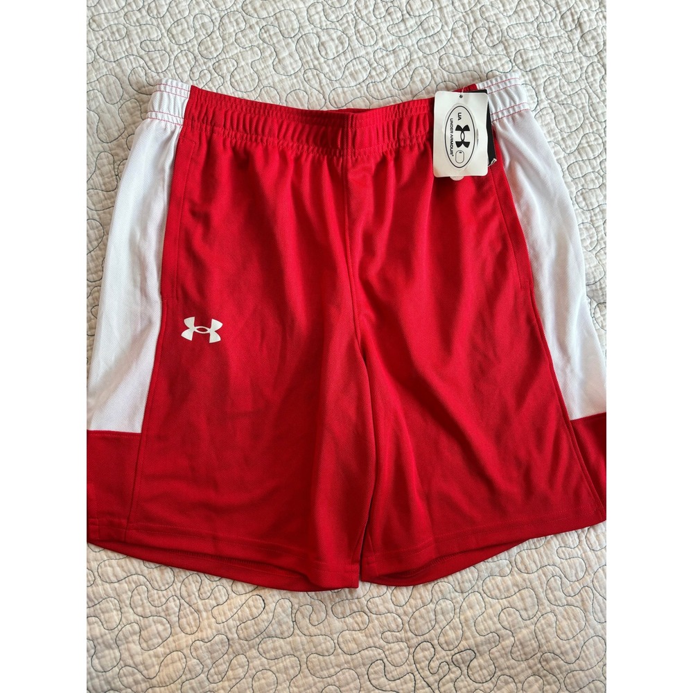 Under Armour Boy's Red White Mesh Athletic Shorts Size XL
